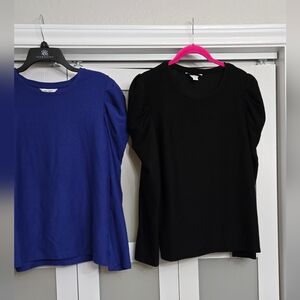 Nine West Pleated Sleeve Crewneck Tops